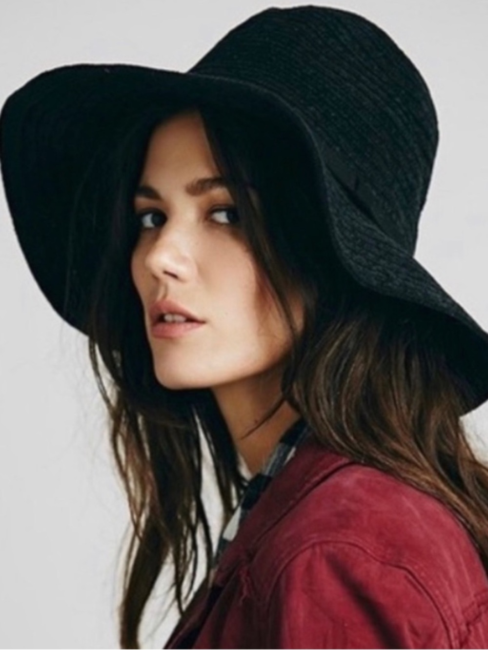 Free People Black Miller Brim Straw Bohemian Western Sun Hat